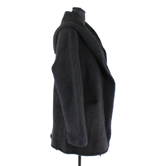 Peruvian Connection Black Hooded Knit Oversized Alpaca Blanket Coat M/L Jacket - Picture 2 of 7